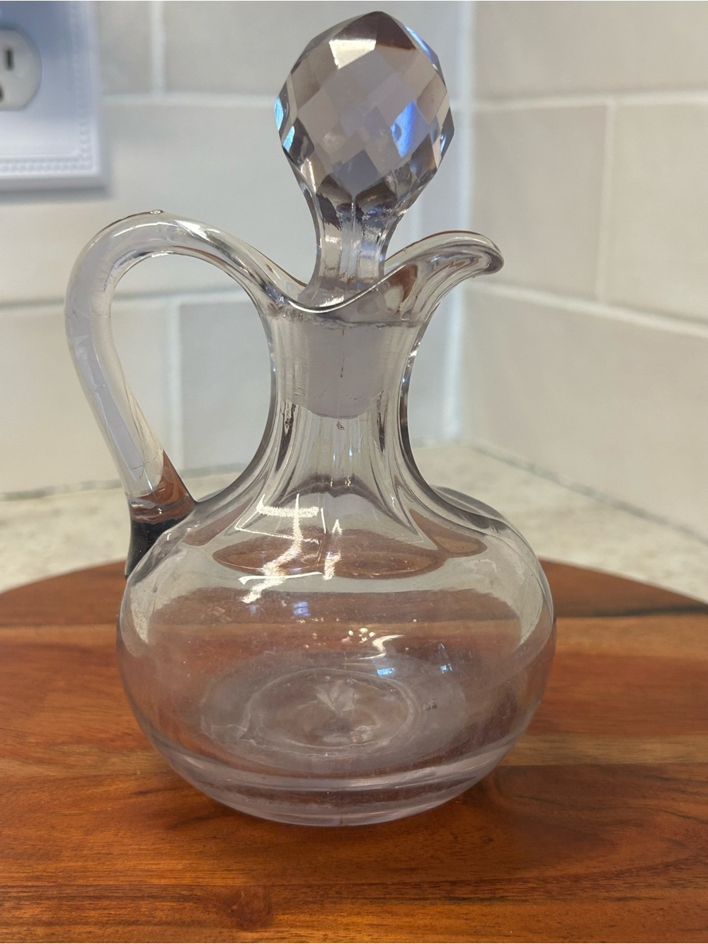 Crystal Clear Glass Cruet Bottle with Faceted Stopper - Clear